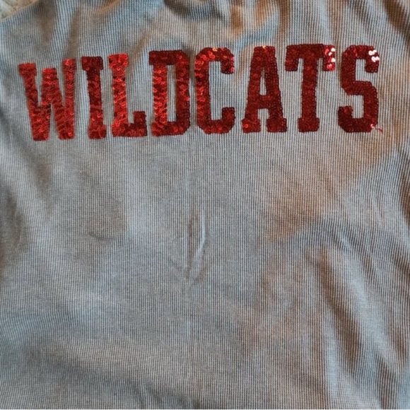 PINK Victoria Secret Gray Long Sleeve Tee Red Sequins UofA Arizona Wildcats new - Picture 1 of 5